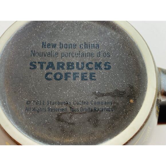 Starbucks Coffee - Brown Mug Gold Design - 12 oz - New Bone China - 2011 Diamond - Picture 7 of 9